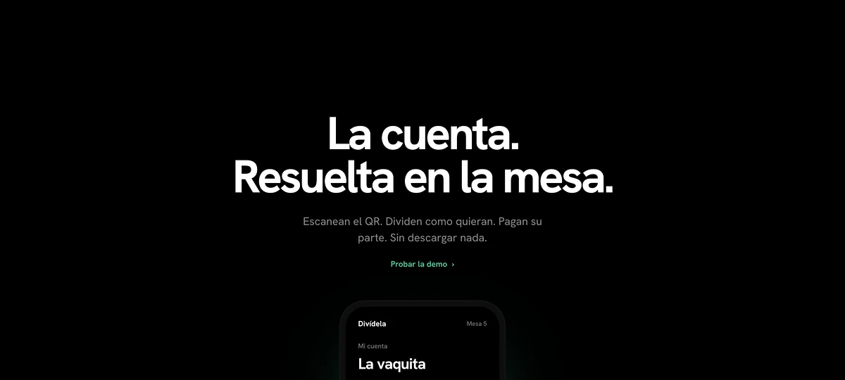 Portada de Divídela en escritorio: la cuenta, resuelta en la mesa