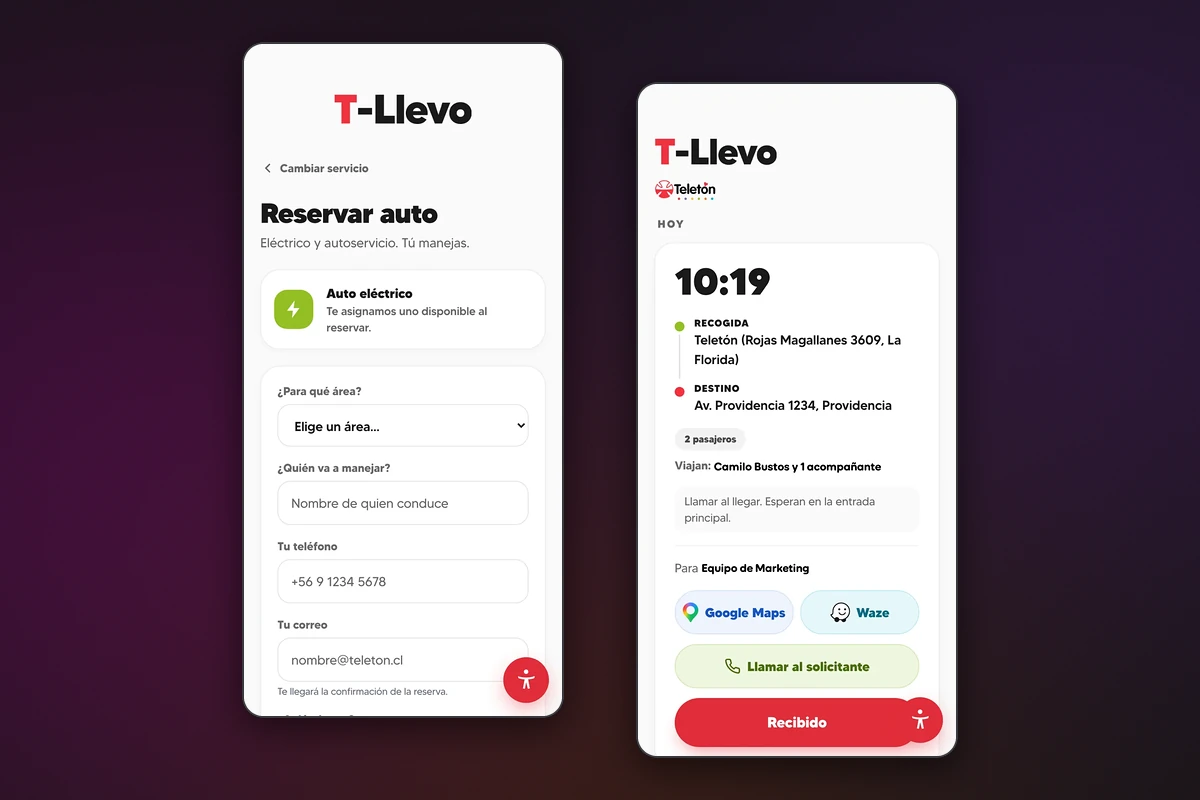 T-Llevo en dos teléfonos: reservar un auto eléctrico y el día del chofer