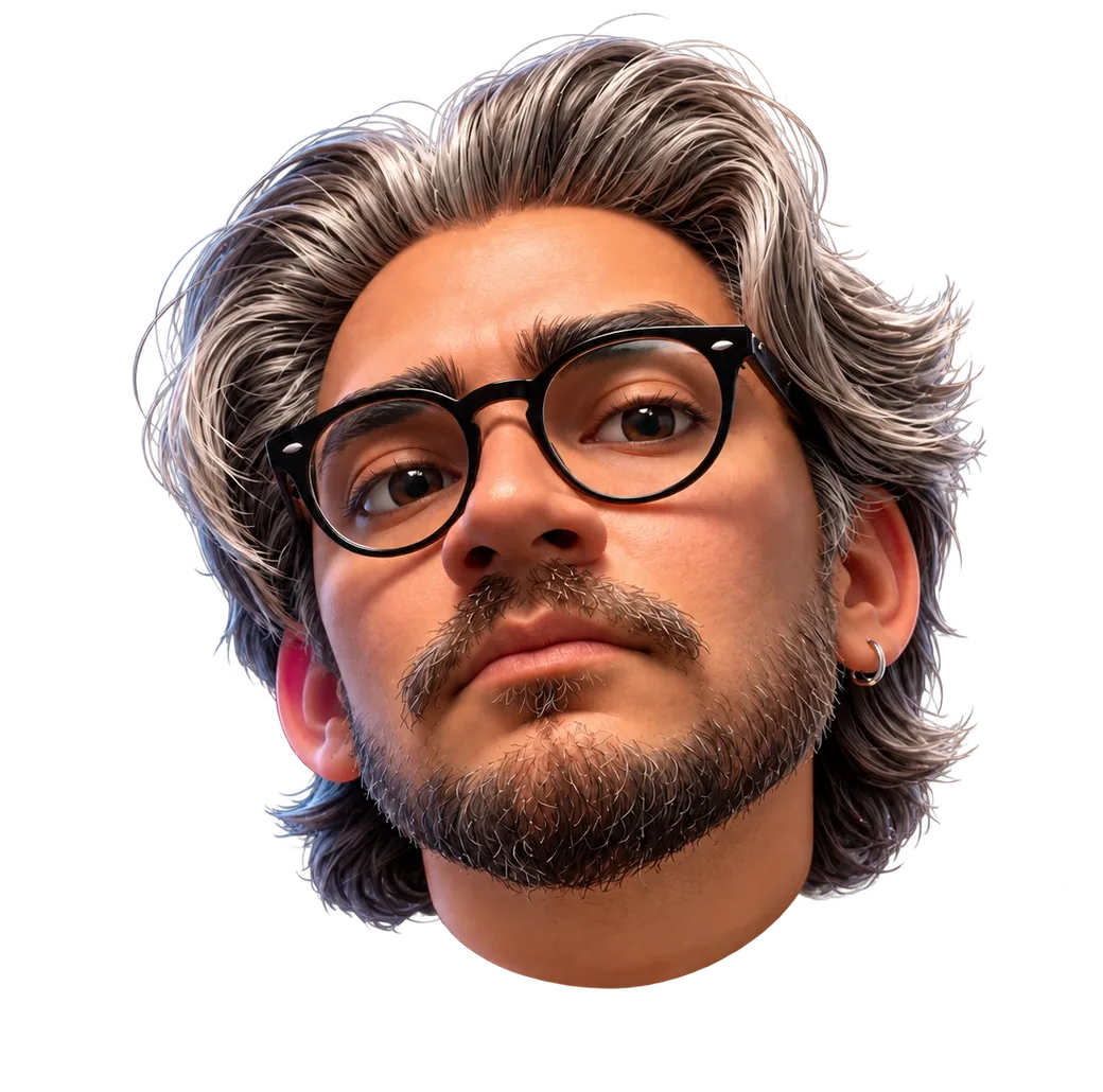 Retrato ilustrado en 3D de Camilo Bustos Reyes, especialista en IA aplicada a producto