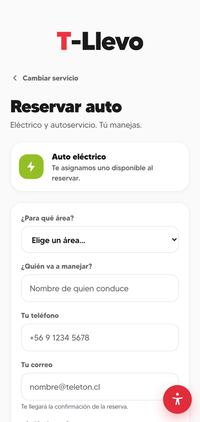 T-Llevo: Reservar auto eléctrico